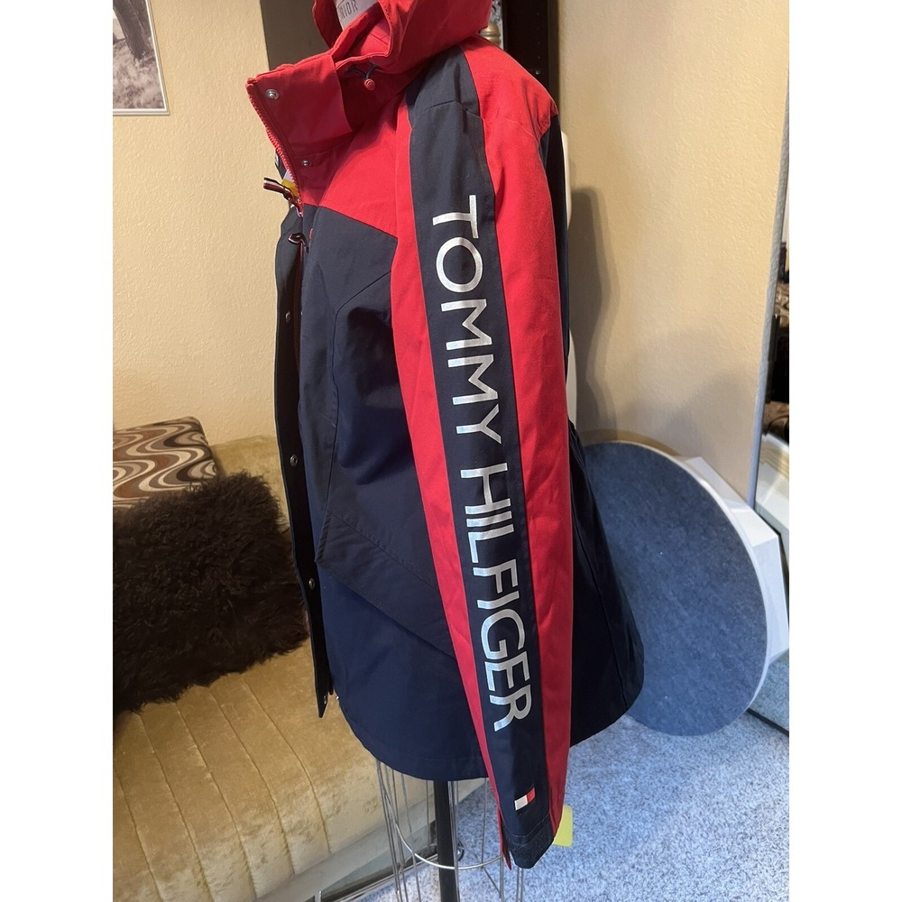 Tommy Hilfiger Womens All Weather System Hooded Jacket Red‎ /Navy Sz S1306142 - Picture 4 of 12